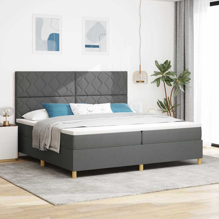 LED Box Spring Bed med hovedgærde Mørkegrå 200 x 200 cm Stof