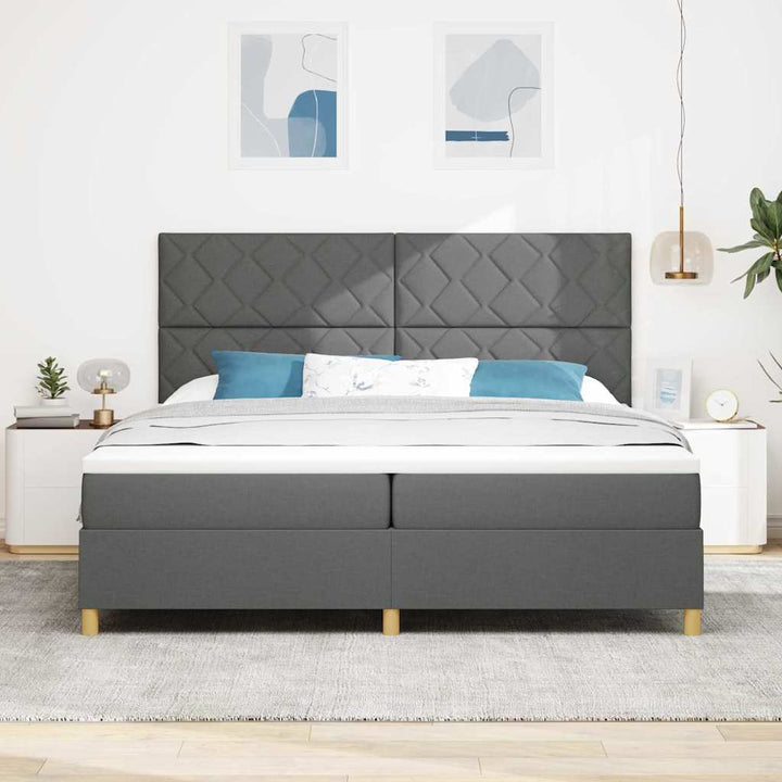 LED Box Spring Bed med hovedgærde Mørkegrå 200 x 200 cm Stof