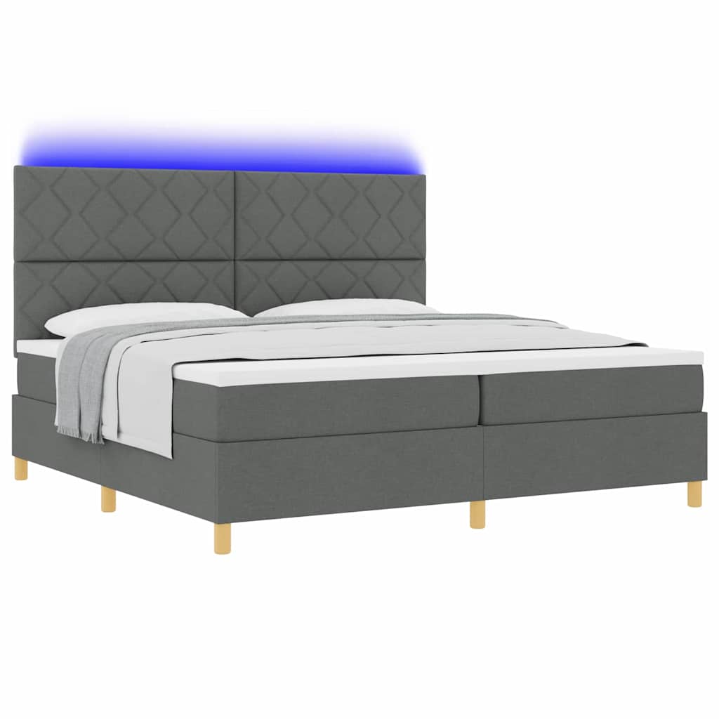 LED Box Spring Bed med hovedgærde Mørkegrå 200 x 200 cm Stof