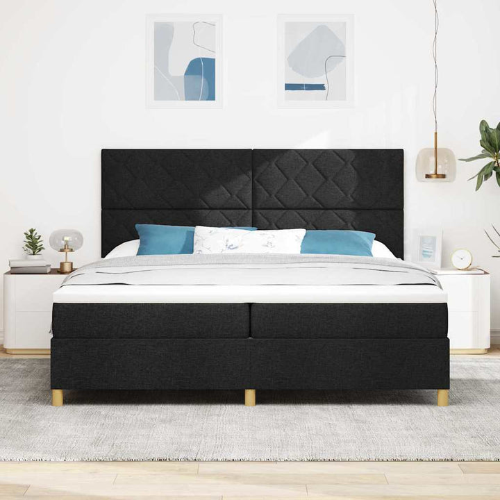 LED Box Spring Bed med hovedgærde Sort 200 x 200 cm Stof