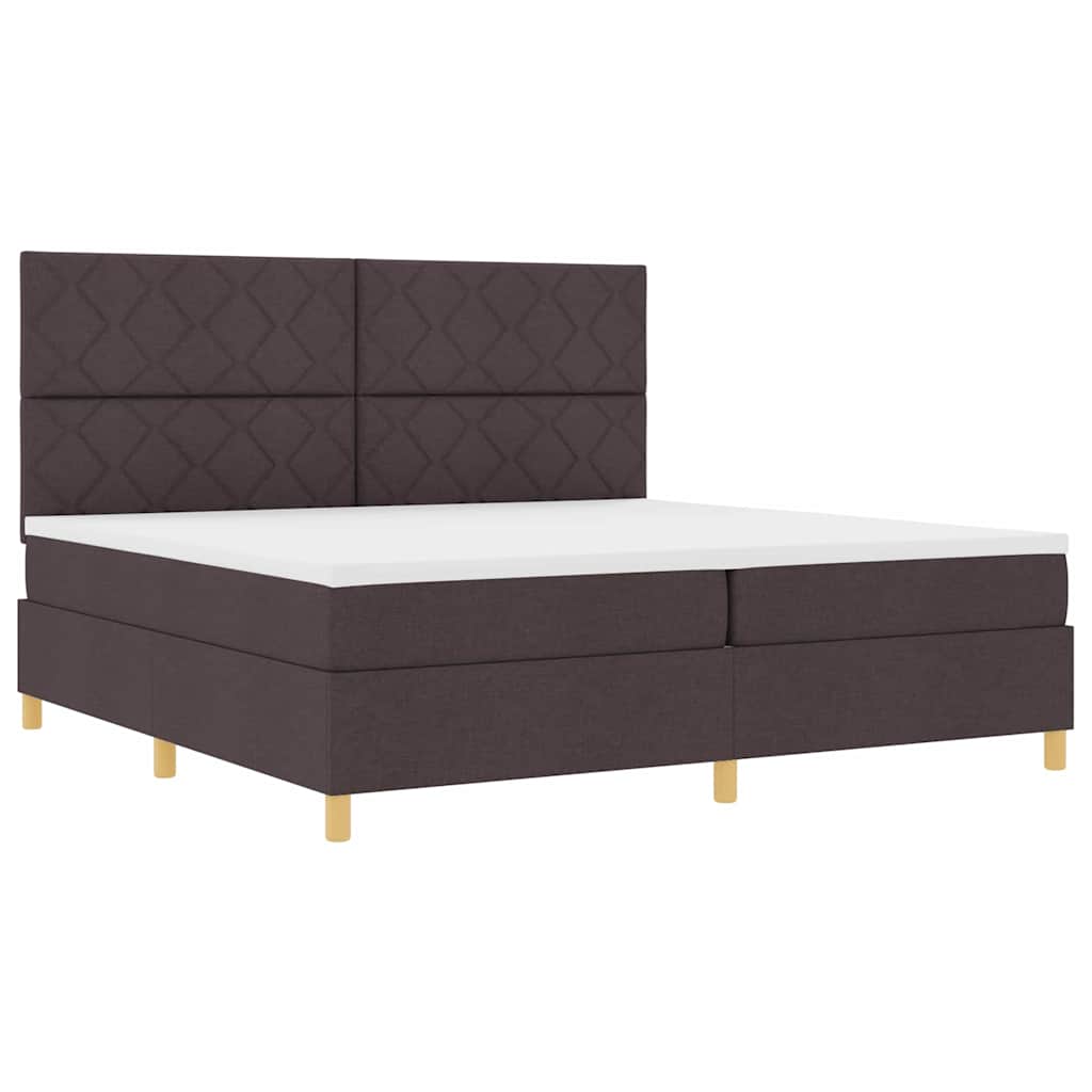 LED Box Spring Bed med hovedgærde Mørk Brun 200 x 200 cm Stof