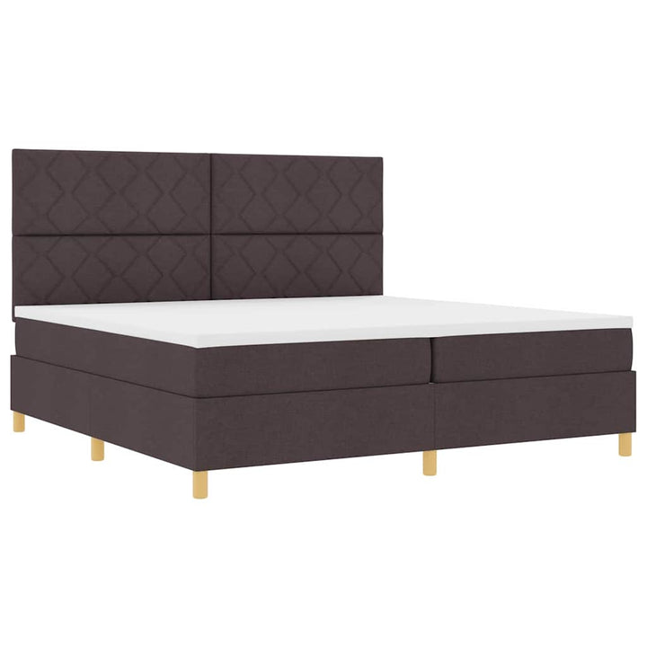LED Box Spring Bed med hovedgærde Mørk Brun 200 x 200 cm Stof