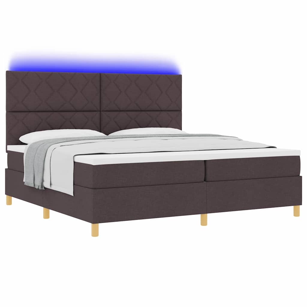LED Box Spring Bed med hovedgærde Mørk Brun 200 x 200 cm Stof