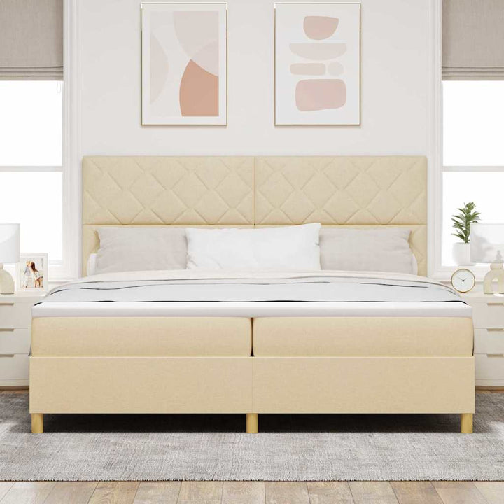 LED Box Spring Bed med hovedgærde Creme 200 x 200 cm Stof