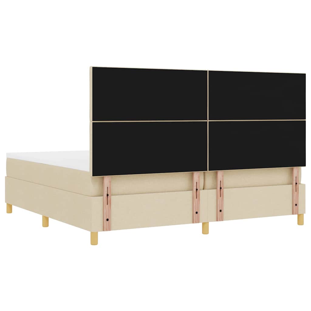 LED Box Spring Bed med hovedgærde Creme 200 x 200 cm Stof