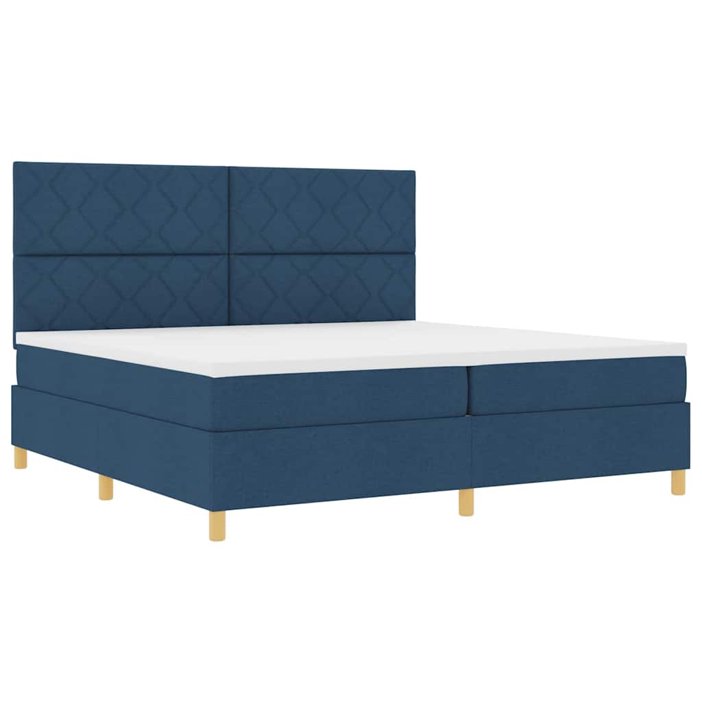 LED Box Spring Bed med hovedgærde Blå 200 x 200 cm Stof