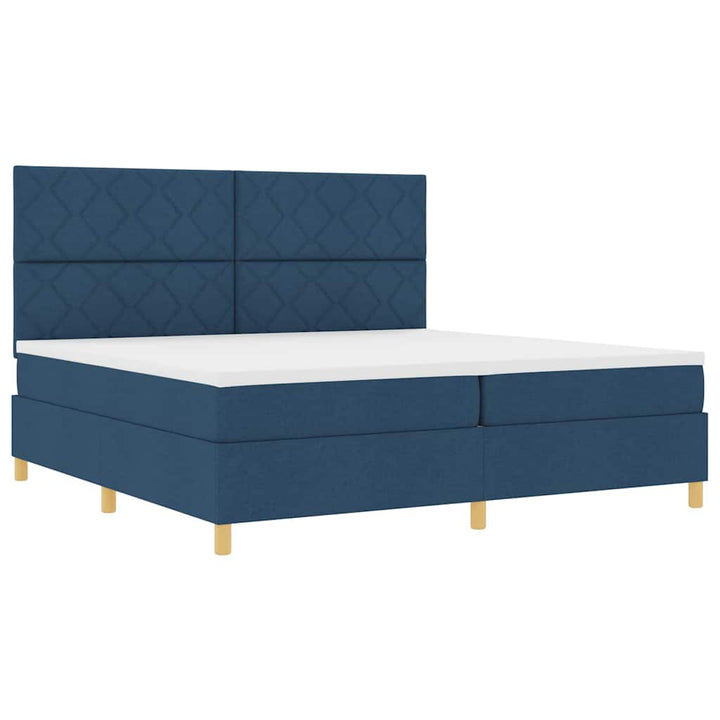 LED Box Spring Bed med hovedgærde Blå 200 x 200 cm Stof