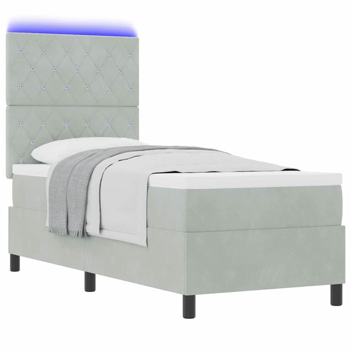 LED Box Spring Bed med madras Lysegrå 80 x 200 cm Stof