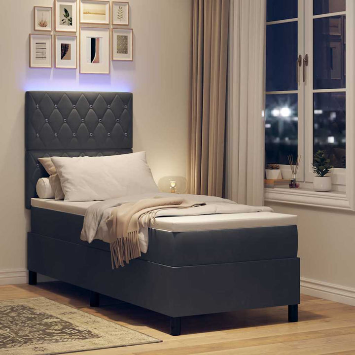LED Box Spring Bed med madras Mørkegrå 80 x 200 cm Stof