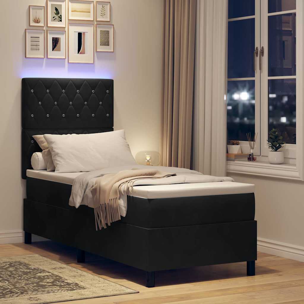 LED Box Spring Bed med madras Sort 80 x 200 cm Fløjl