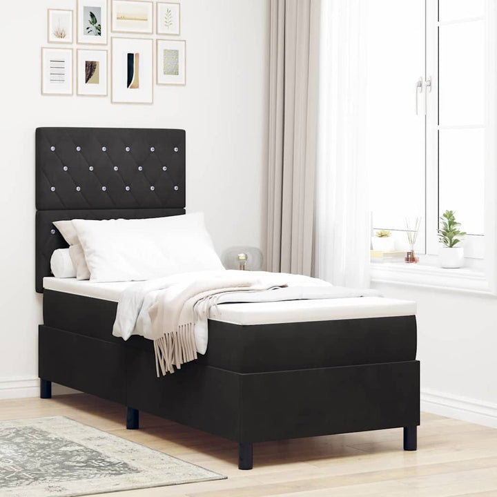 LED Box Spring Bed med madras Sort 80 x 200 cm Fløjl