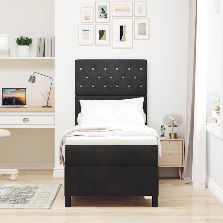 LED Box Spring Bed med madras Sort 80 x 200 cm Fløjl