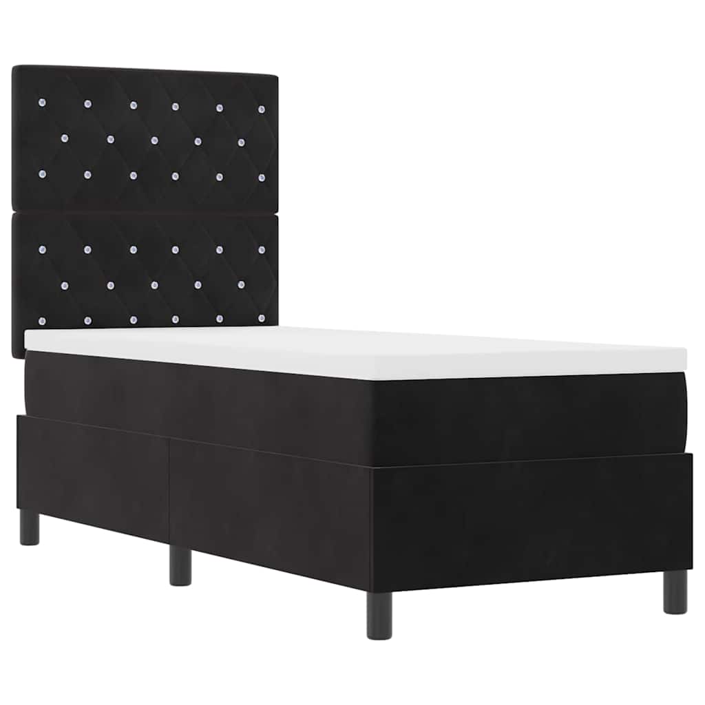 LED Box Spring Bed med madras Sort 80 x 200 cm Fløjl