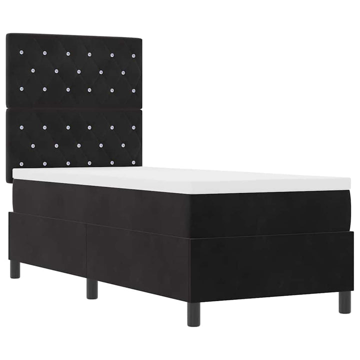 LED Box Spring Bed med madras Sort 80 x 200 cm Fløjl
