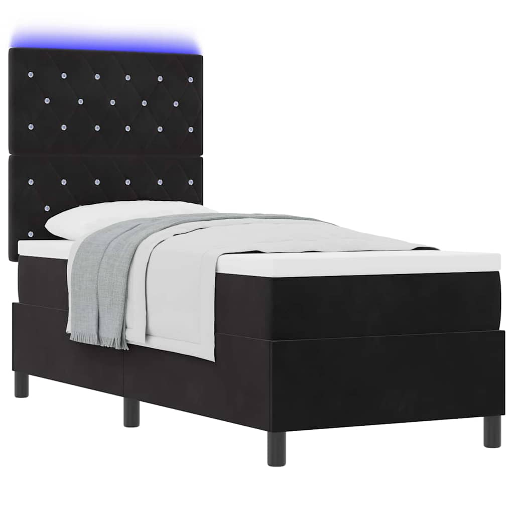 LED Box Spring Bed med madras Sort 80 x 200 cm Fløjl