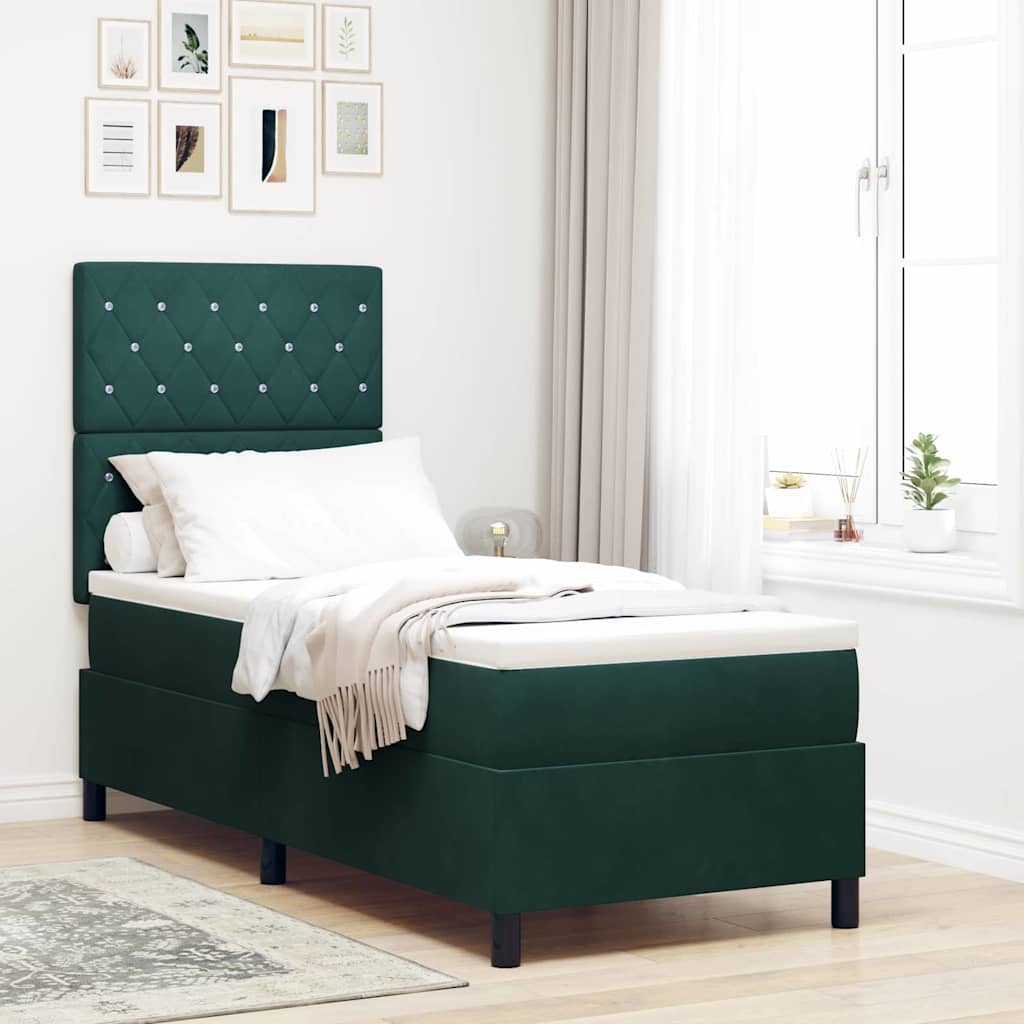 LED Box Spring Bed med madras Mørkegrøn 80 x 200 cm Stof