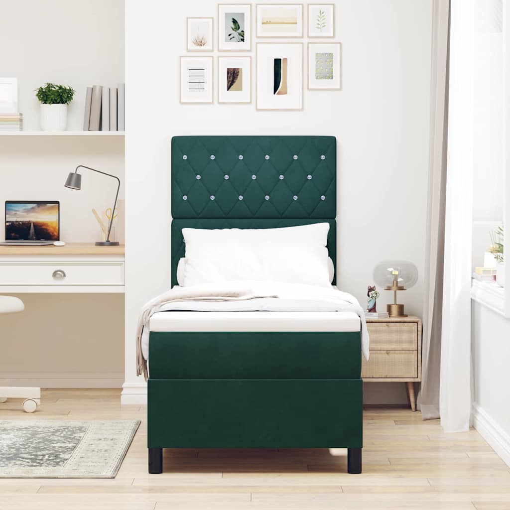 LED Box Spring Bed med madras Mørkegrøn 80 x 200 cm Stof