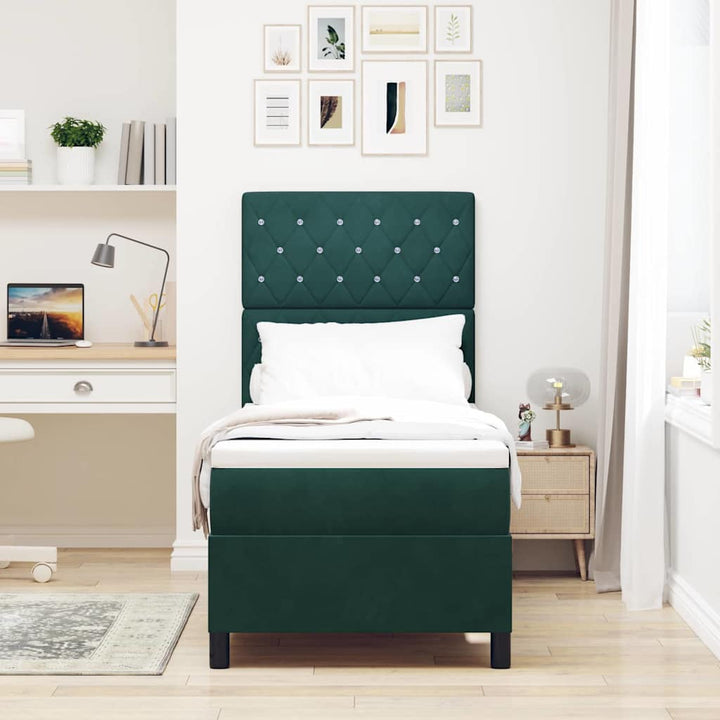 LED Box Spring Bed med madras Mørkegrøn 80 x 200 cm Stof