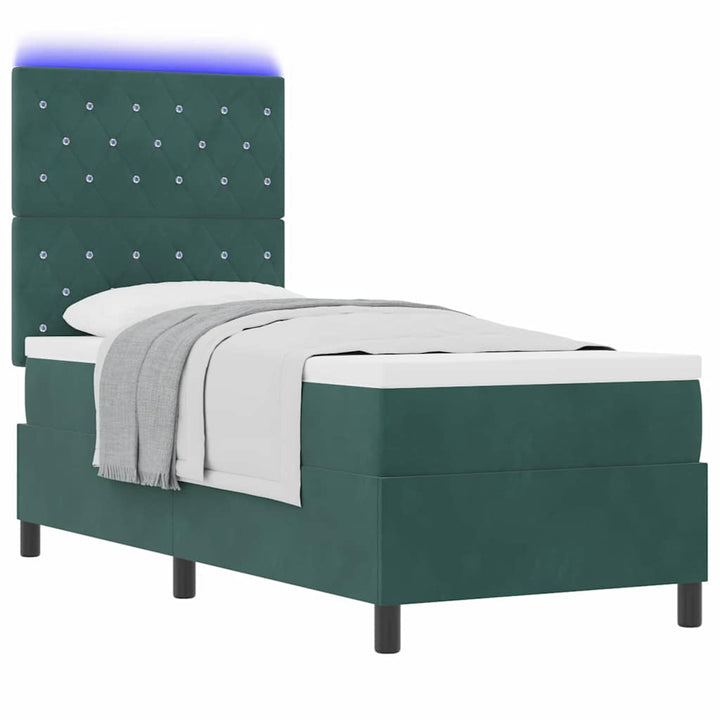 LED Box Spring Bed med madras Mørkegrøn 80 x 200 cm Stof
