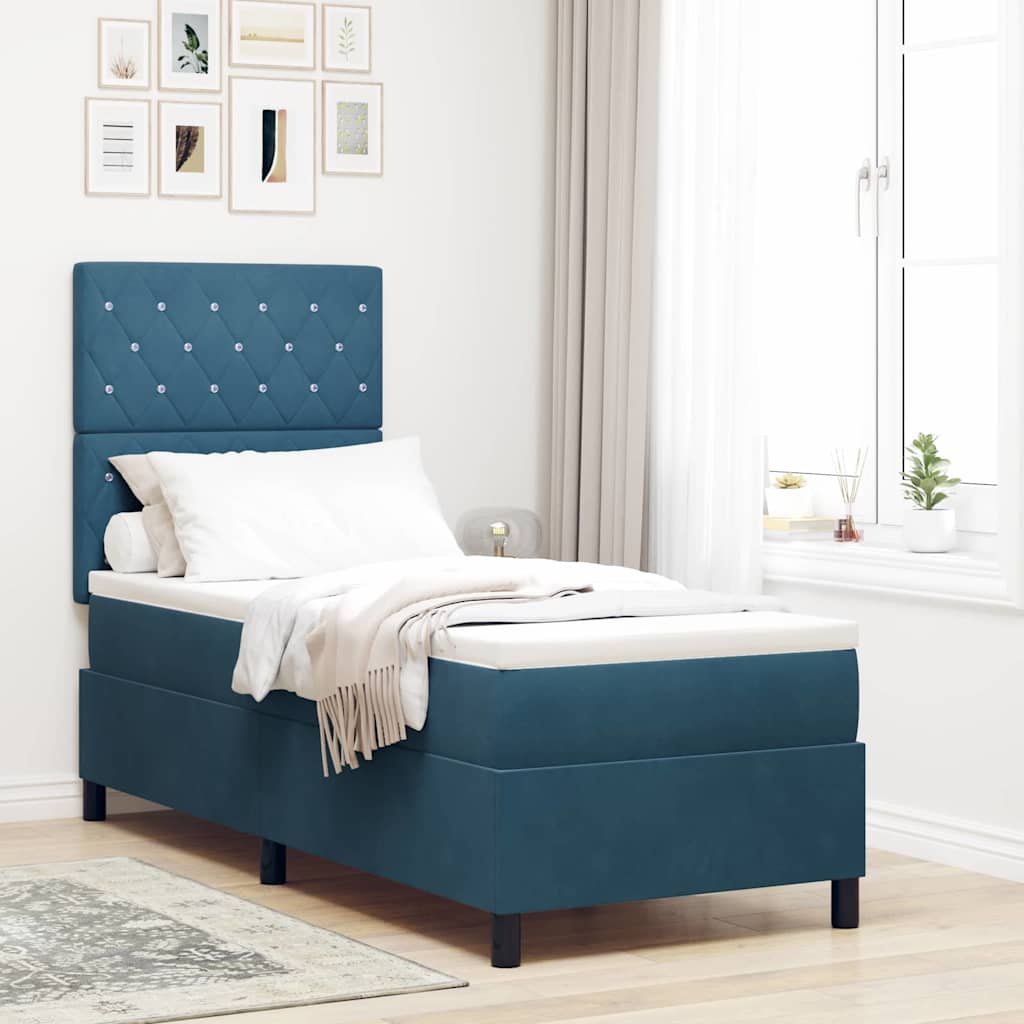 LED Box Spring Bed med madras Mørk blå 80 x 200 cm Fløjl