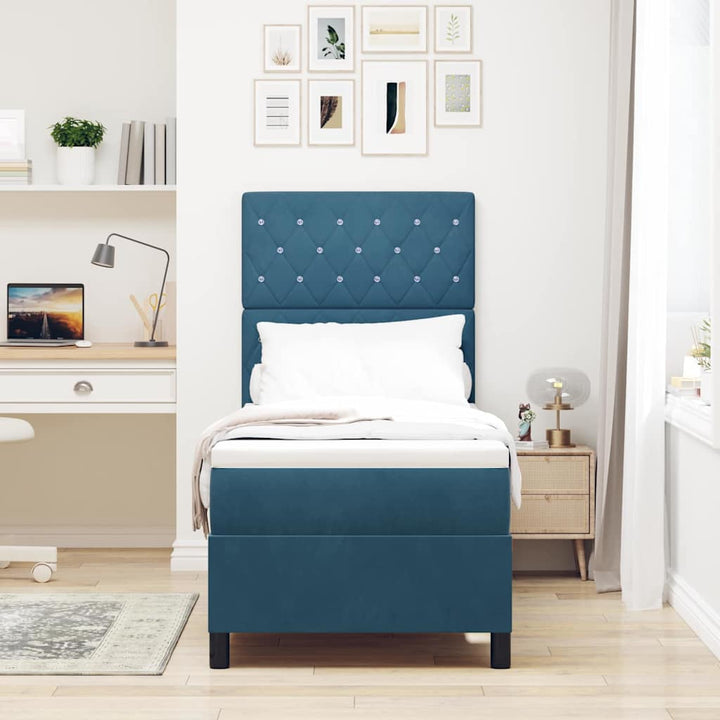 LED Box Spring Bed med madras Mørk blå 80 x 200 cm Fløjl