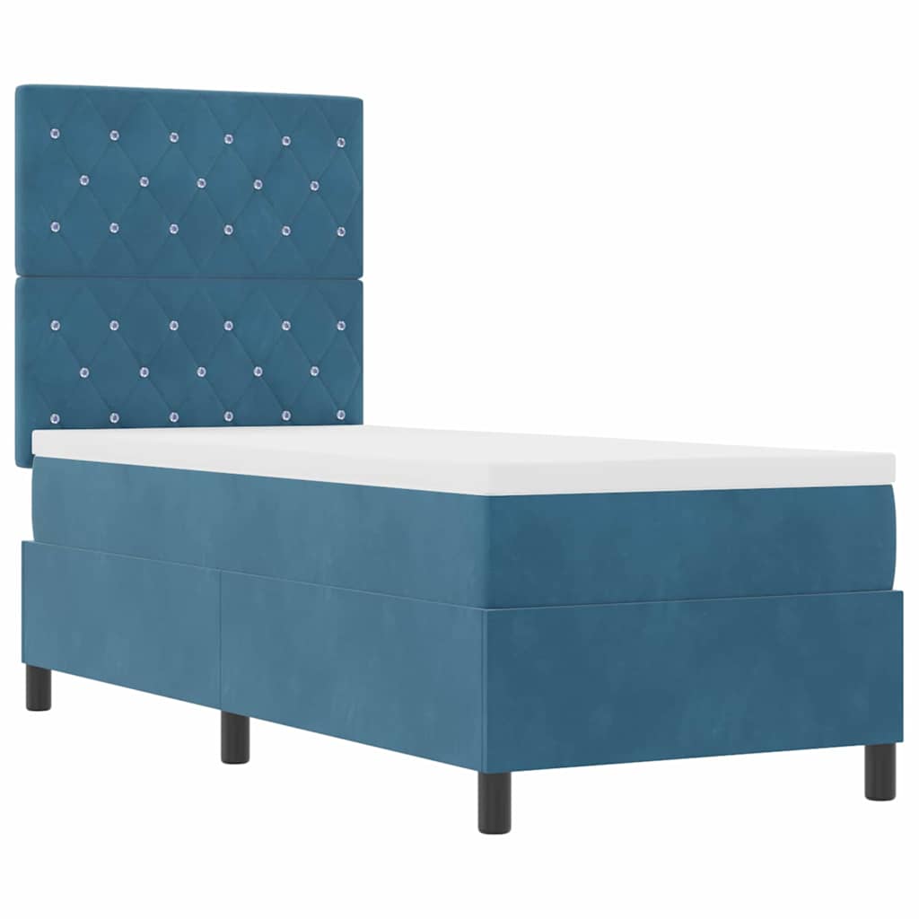 LED Box Spring Bed med madras Mørk blå 80 x 200 cm Fløjl