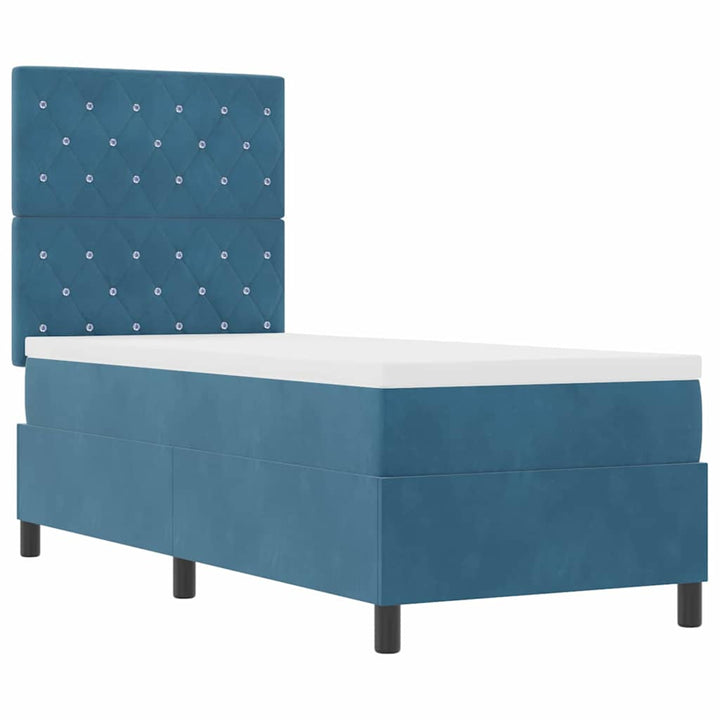 LED Box Spring Bed med madras Mørk blå 80 x 200 cm Fløjl