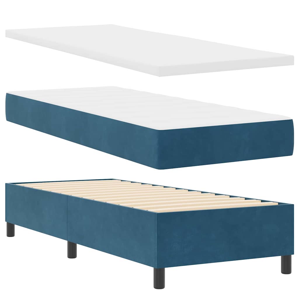 LED Box Spring Bed med madras Mørk blå 80 x 200 cm Fløjl