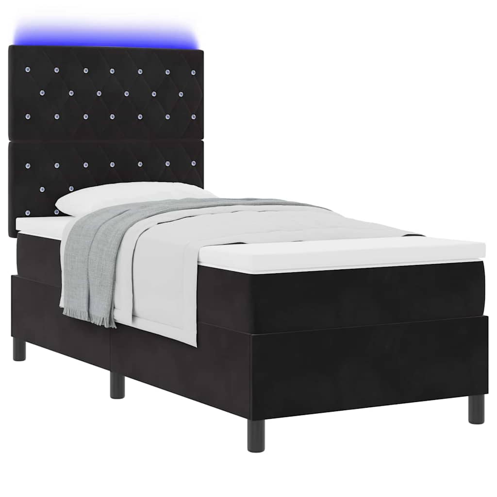LED Box Spring Bed med madras Sort 90 x 190 cm Stof