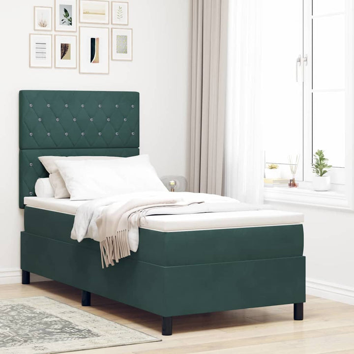 LED Box Spring Bed med madras Mørkegrøn 90 x 190 cm Fløjl