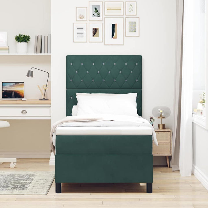 LED Box Spring Bed med madras Mørkegrøn 90 x 190 cm Fløjl