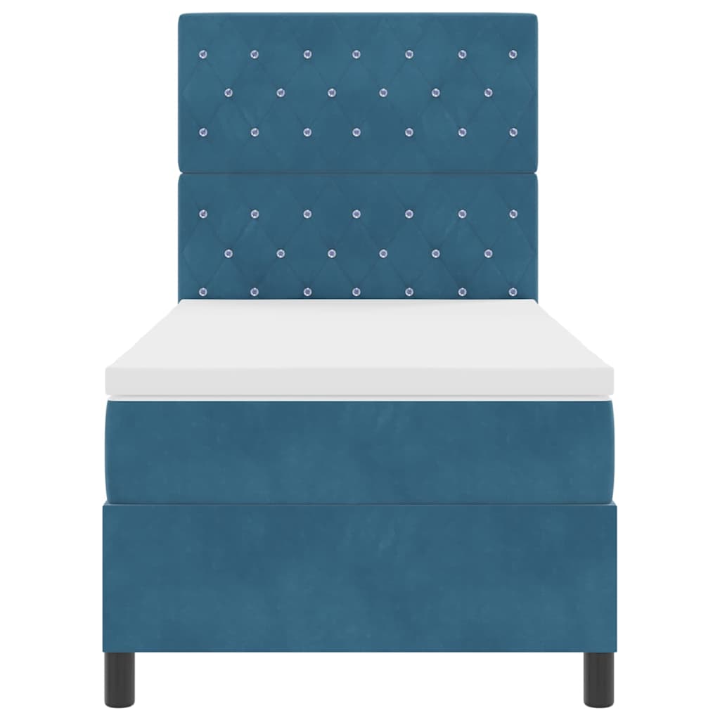 LED Box Spring Bed med madras Mørk blå 90 x 190 cm Fløjl