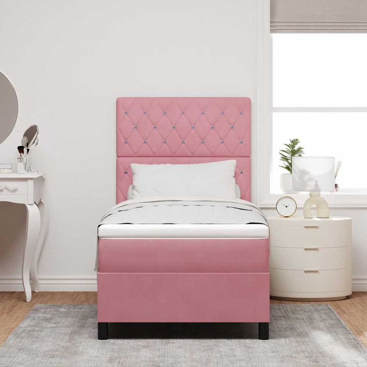 LED Box Spring Bed med madras Lyserød 90 x 190 cm Fløjl