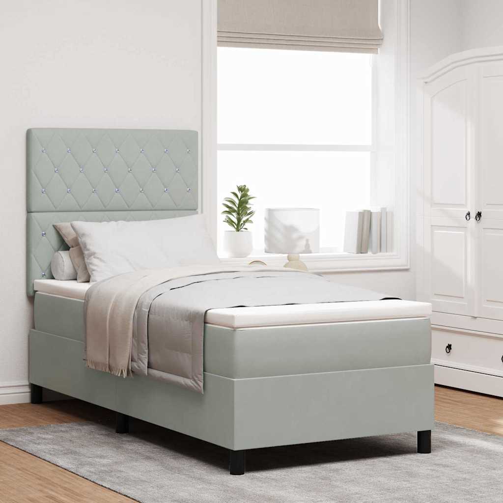 LED Box Spring Bed med madras Lysegrå 90 x 200 cm Fløjl