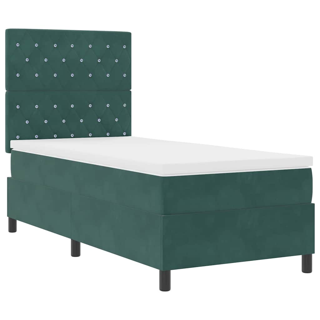 LED Box Spring Bed med madras Mørkegrøn 90 x 200 cm Fløjl