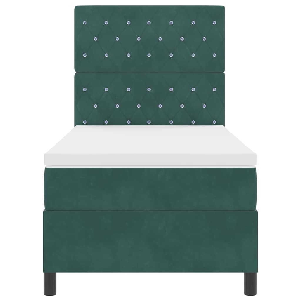 LED Box Spring Bed med madras Mørkegrøn 90 x 200 cm Fløjl
