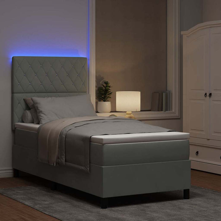 LED Box Spring Bed med madras Lysegrå 100 x 200 cm Fløjl