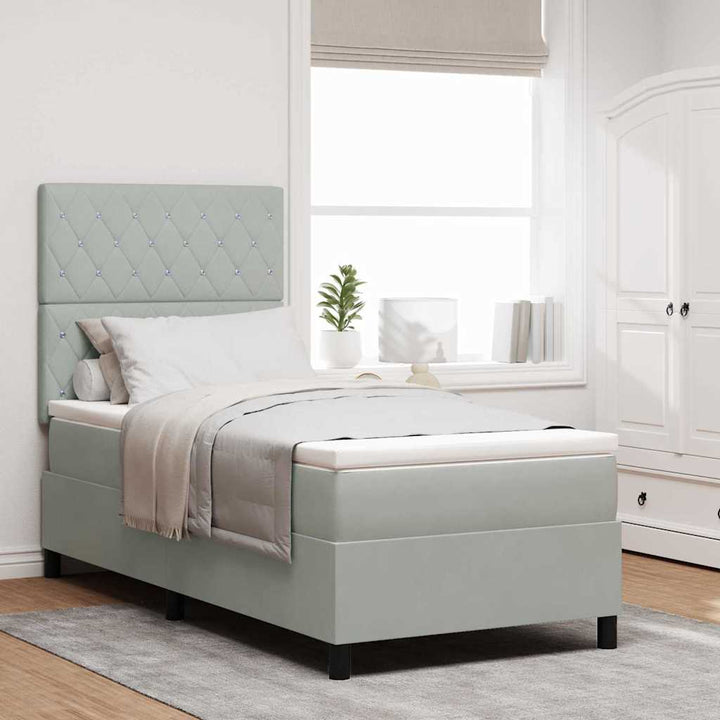LED Box Spring Bed med madras Lysegrå 100 x 200 cm Fløjl