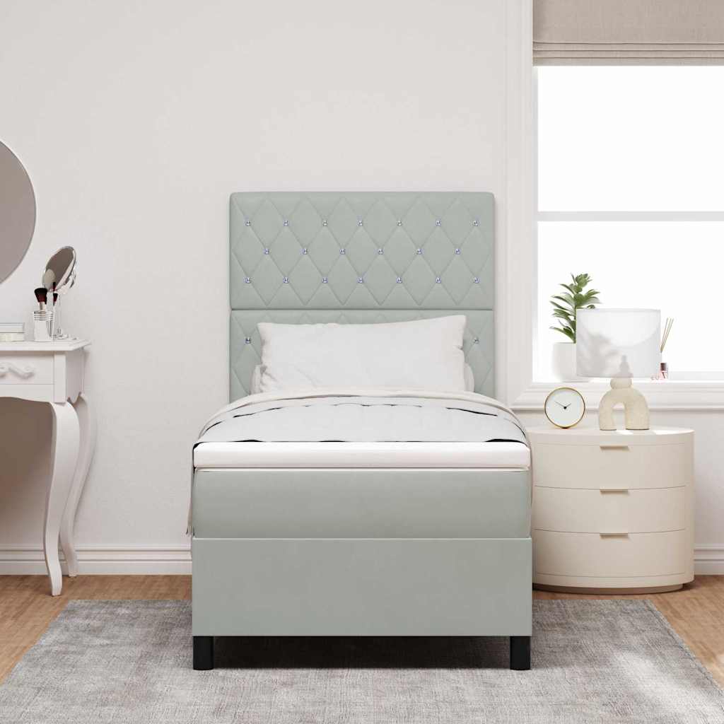 LED Box Spring Bed med madras Lysegrå 100 x 200 cm Fløjl