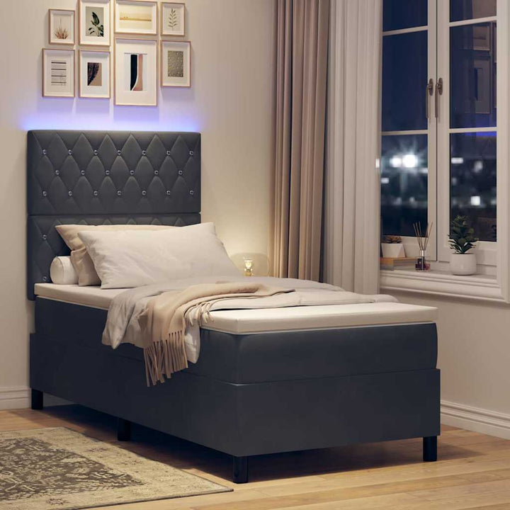 LED Box Spring Bed med madras Mørkegrå 100 x 200 cm Fløjl