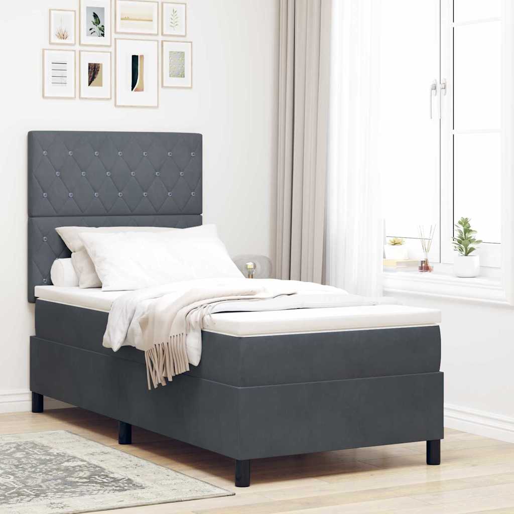 LED Box Spring Bed med madras Mørkegrå 100 x 200 cm Fløjl