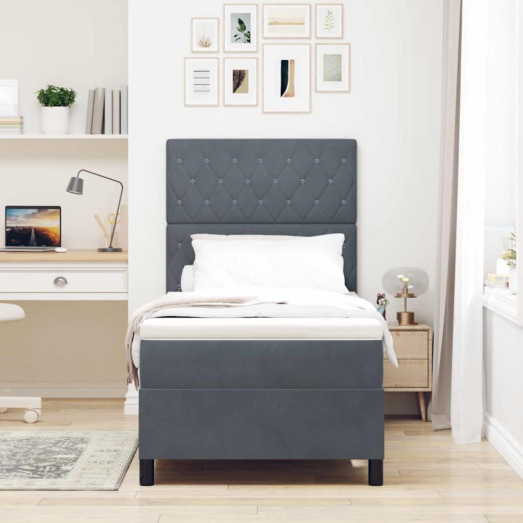 LED Box Spring Bed med madras Mørkegrå 100 x 200 cm Fløjl
