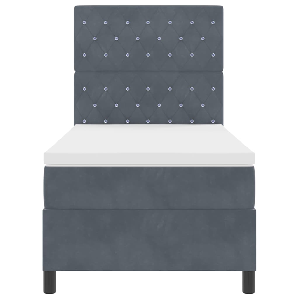 LED Box Spring Bed med madras Mørkegrå 100 x 200 cm Fløjl