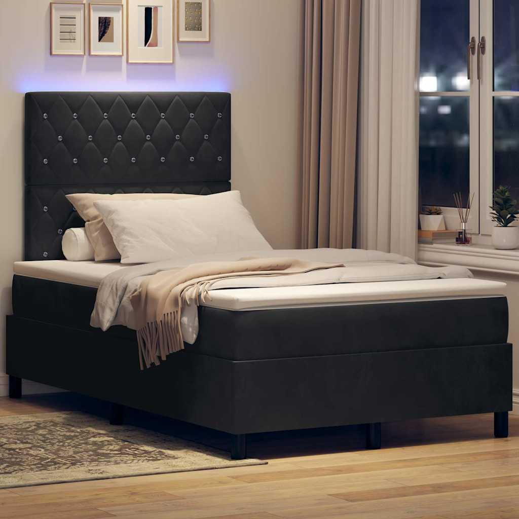 LED Box Spring Bed med madras Sort 120 x 190 cm Fløjl