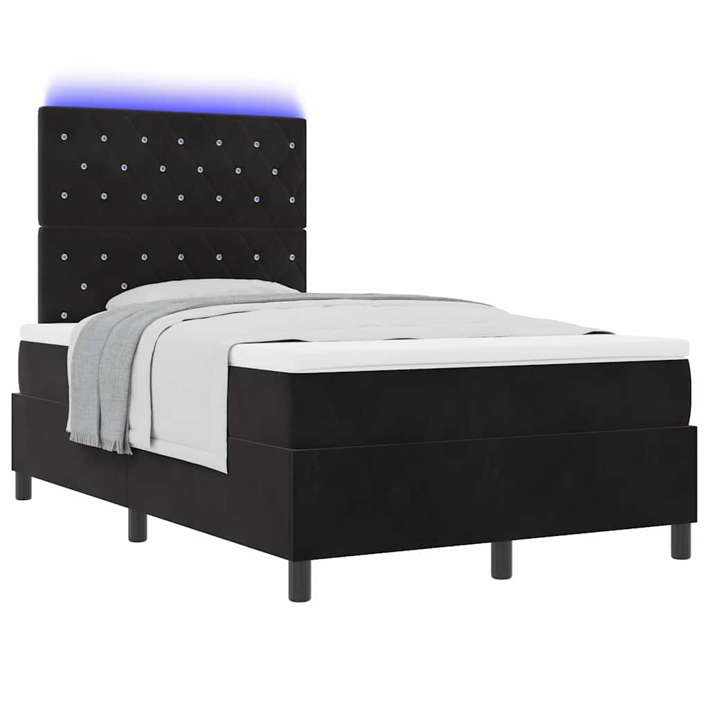 LED Box Spring Bed med madras Sort 120 x 190 cm Fløjl