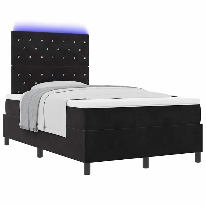 LED Box Spring Bed med madras Sort 120 x 190 cm Fløjl