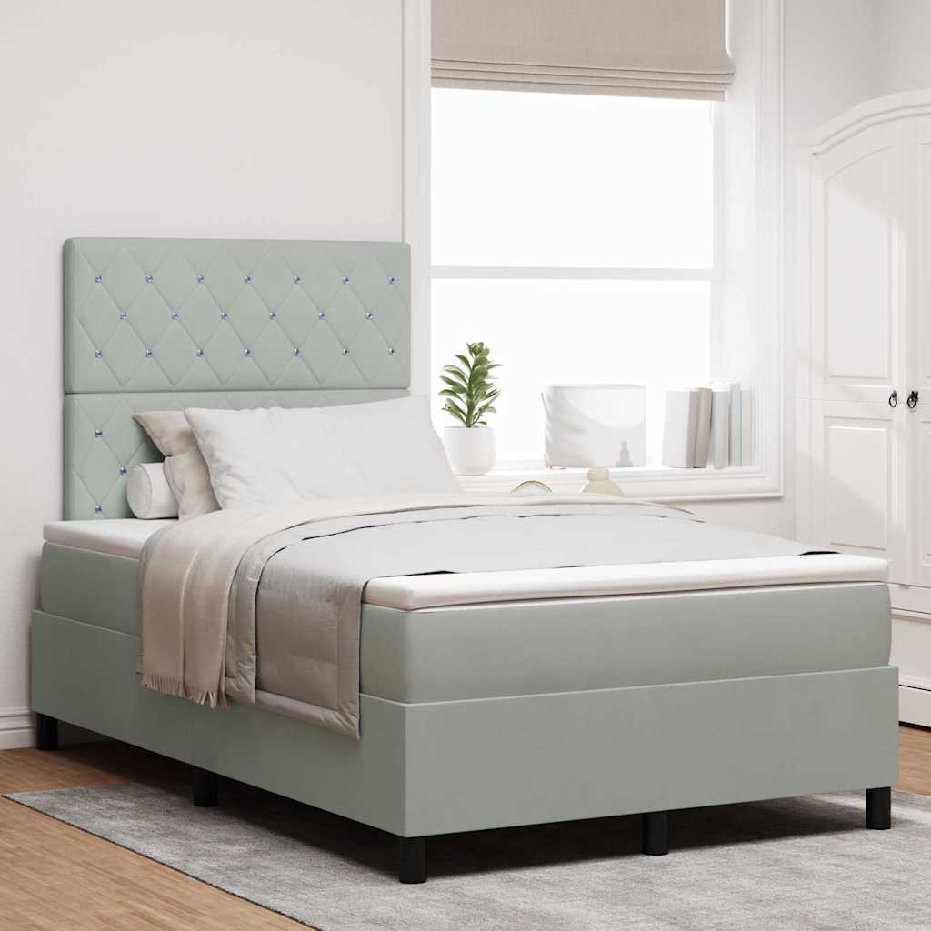 LED Box Spring Bed med madras Lysegrå 120 x 200 cm Fløjl