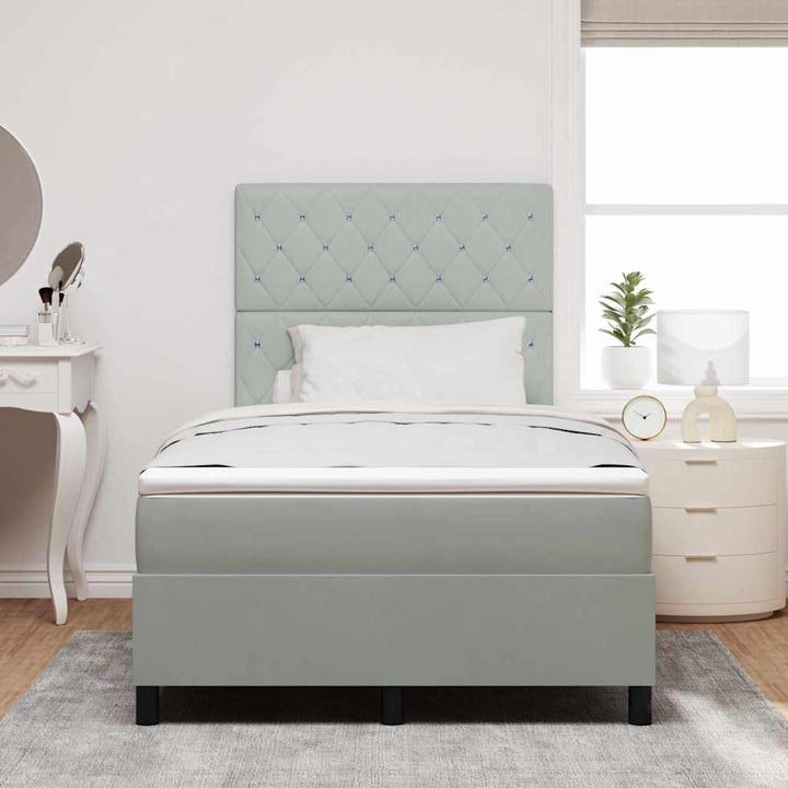 LED Box Spring Bed med madras Lysegrå 120 x 200 cm Fløjl