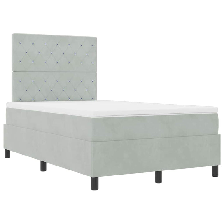 LED Box Spring Bed med madras Lysegrå 120 x 200 cm Fløjl