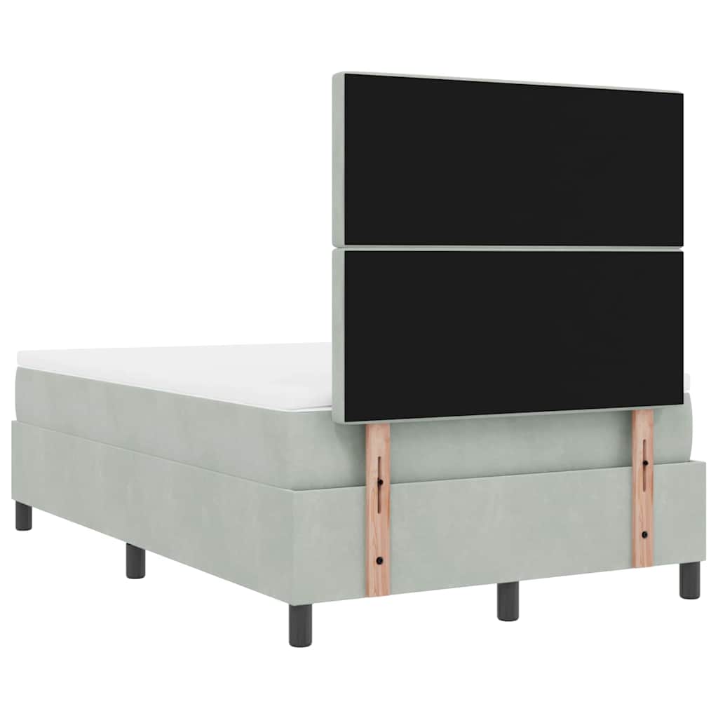 LED Box Spring Bed med madras Lysegrå 120 x 200 cm Fløjl